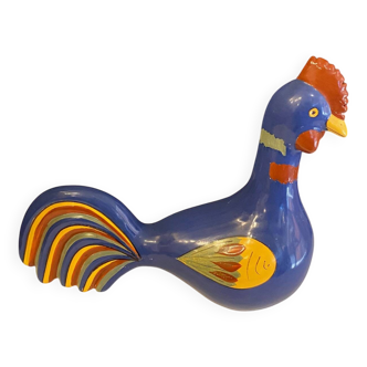 SCULPTURE OF A ROOSTER IN EARTHENWARE HB HENRIOT QUIMPER BLUE TONES HAND-PAINTED DECORATION