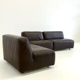 Ensemble de 3 canapés / fauteuils modulaires vintage de style spatial en cuir marron foncé.