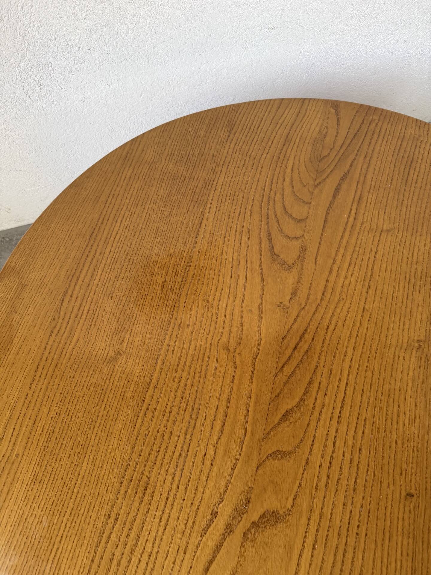 1950s round tripod oak coffee table