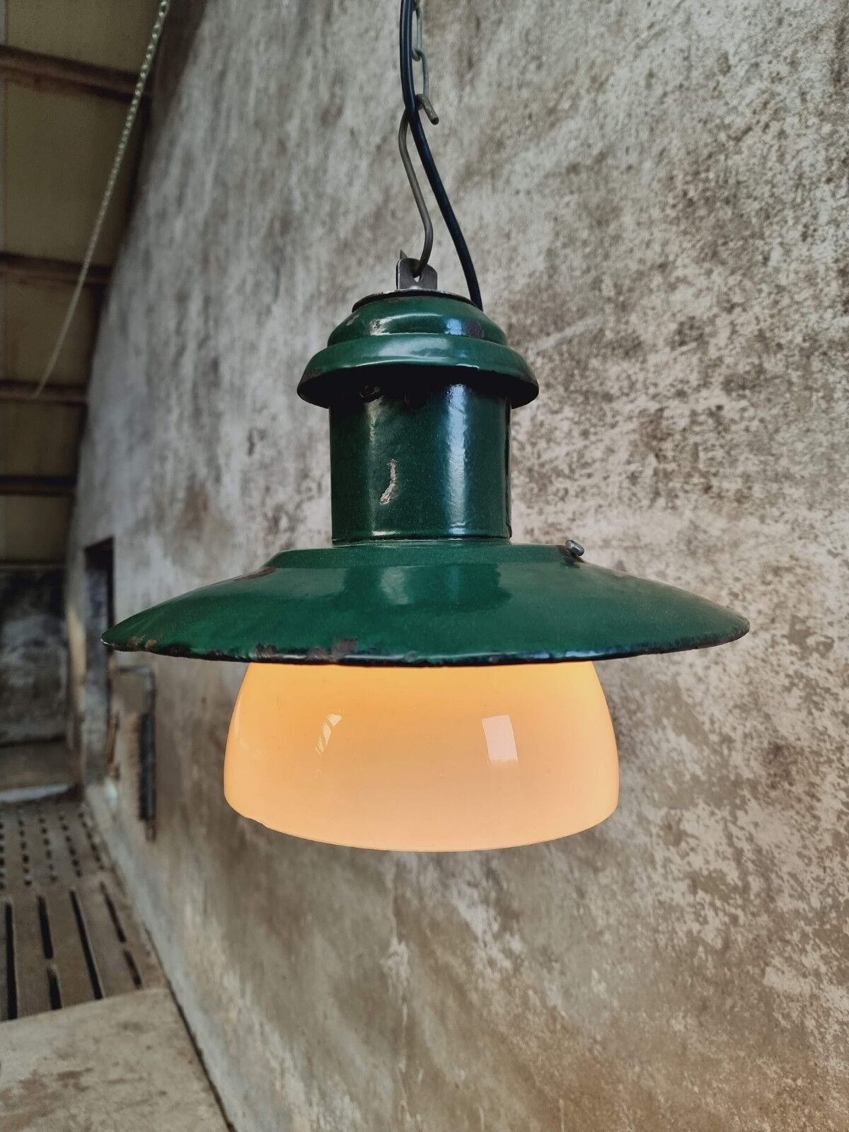 Vintage street lamp green enamel with glass