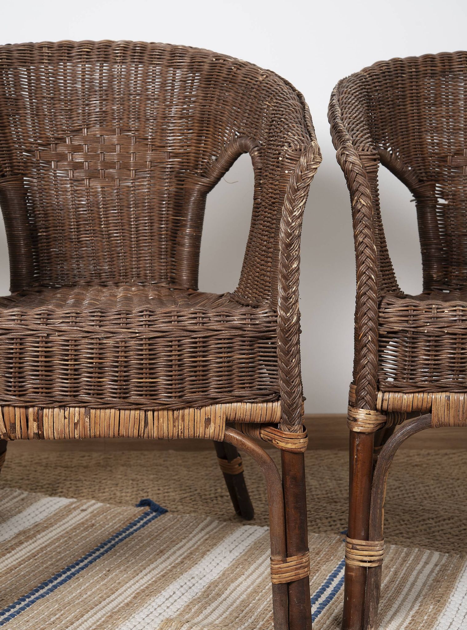 Fauteuil Rotin Vintage, en osier, lot de 3