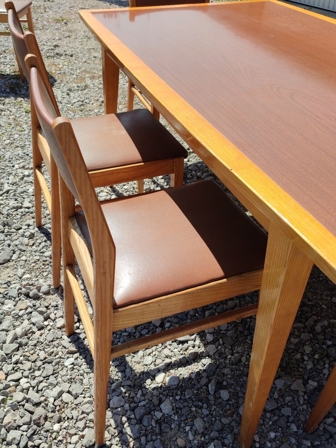 Formica teak table + 10 vintage Scandinavian style chairs