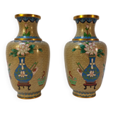 Pair of small cloisonné vases with Japanese polychrome decoration