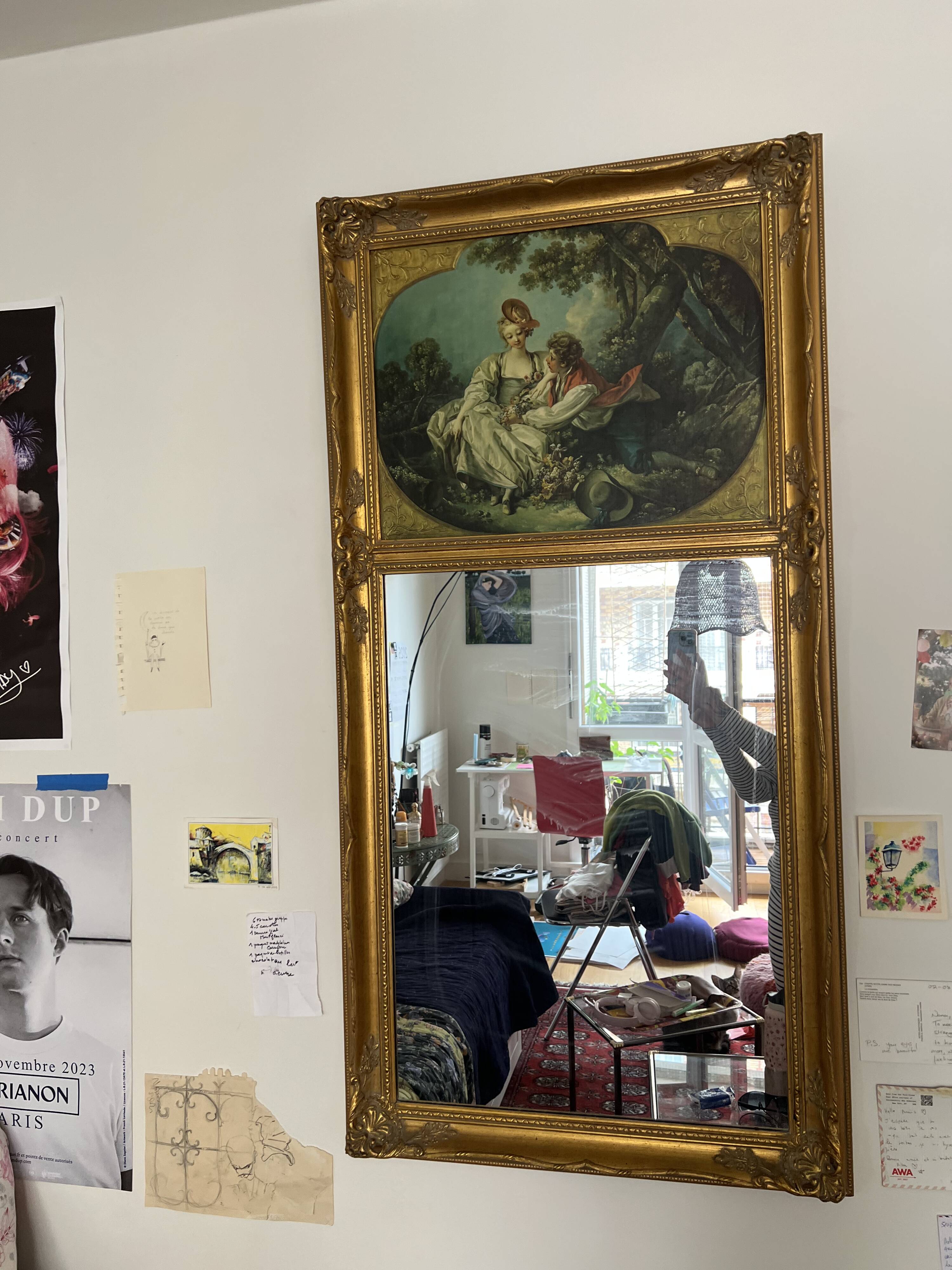 Miroir murale vintage doré avec reproduction "Les Quatre Saisons - L'A