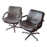 Pair of Geoffrey Harcourt armchairs - Artifort - Circa 1970 - brown leather