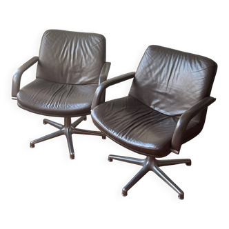 Paire de fauteuils Geoffrey Harcourt - Artifort - Circa 1970 - cuir marron
