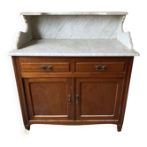 Antique wood and gray marble bathroom cabinet