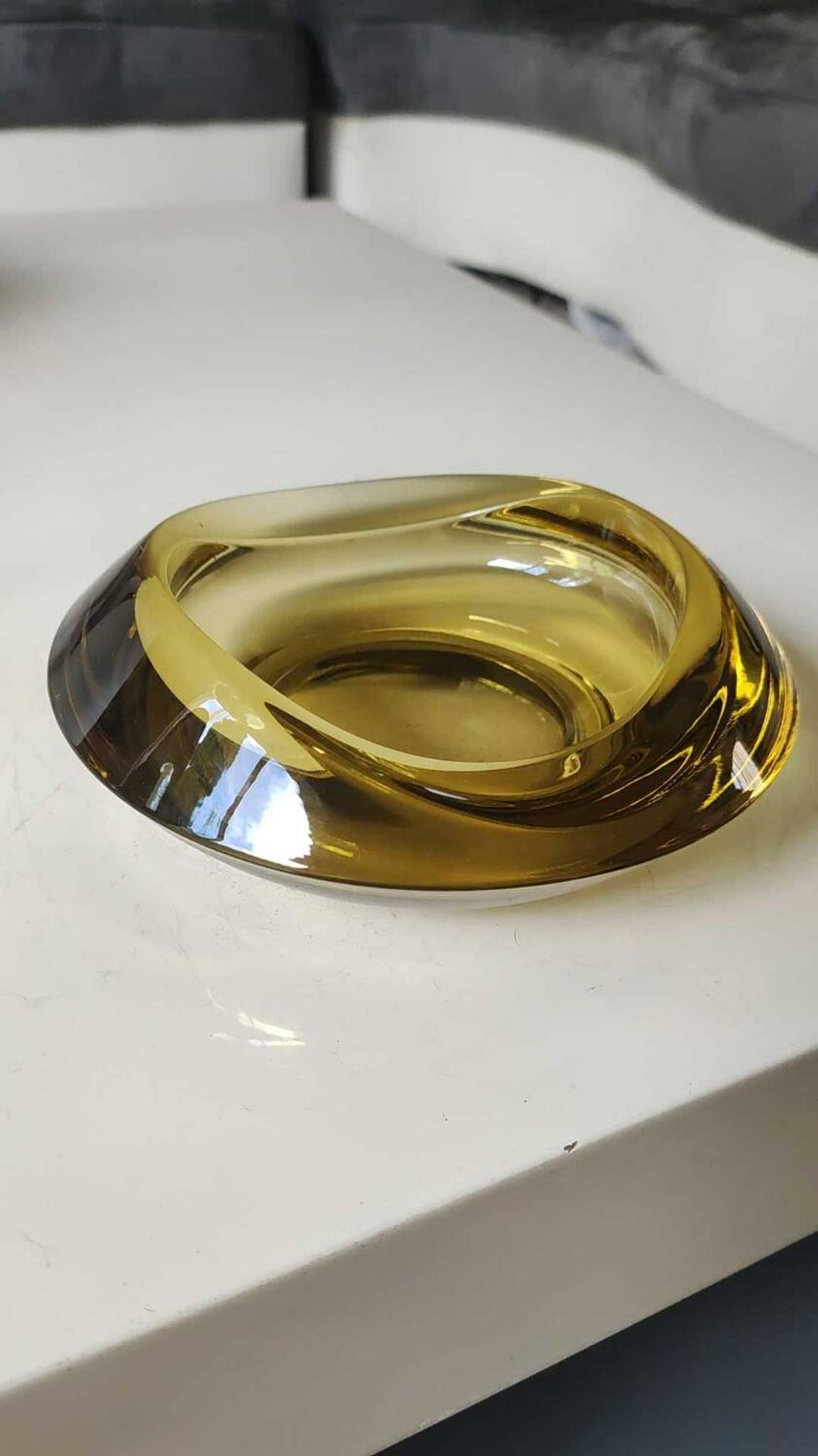Bohemian Czech design empty pocket. Made of amber blown art glass by Rudolf Jurnikl.