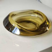Bohemian Czech design empty pocket. Made of amber blown art glass by Rudolf Jurnikl.