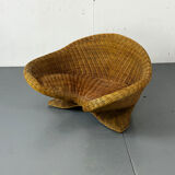 Vintage Shaped Wicker and bamboo Meditation Lotus Chair, 1970s
