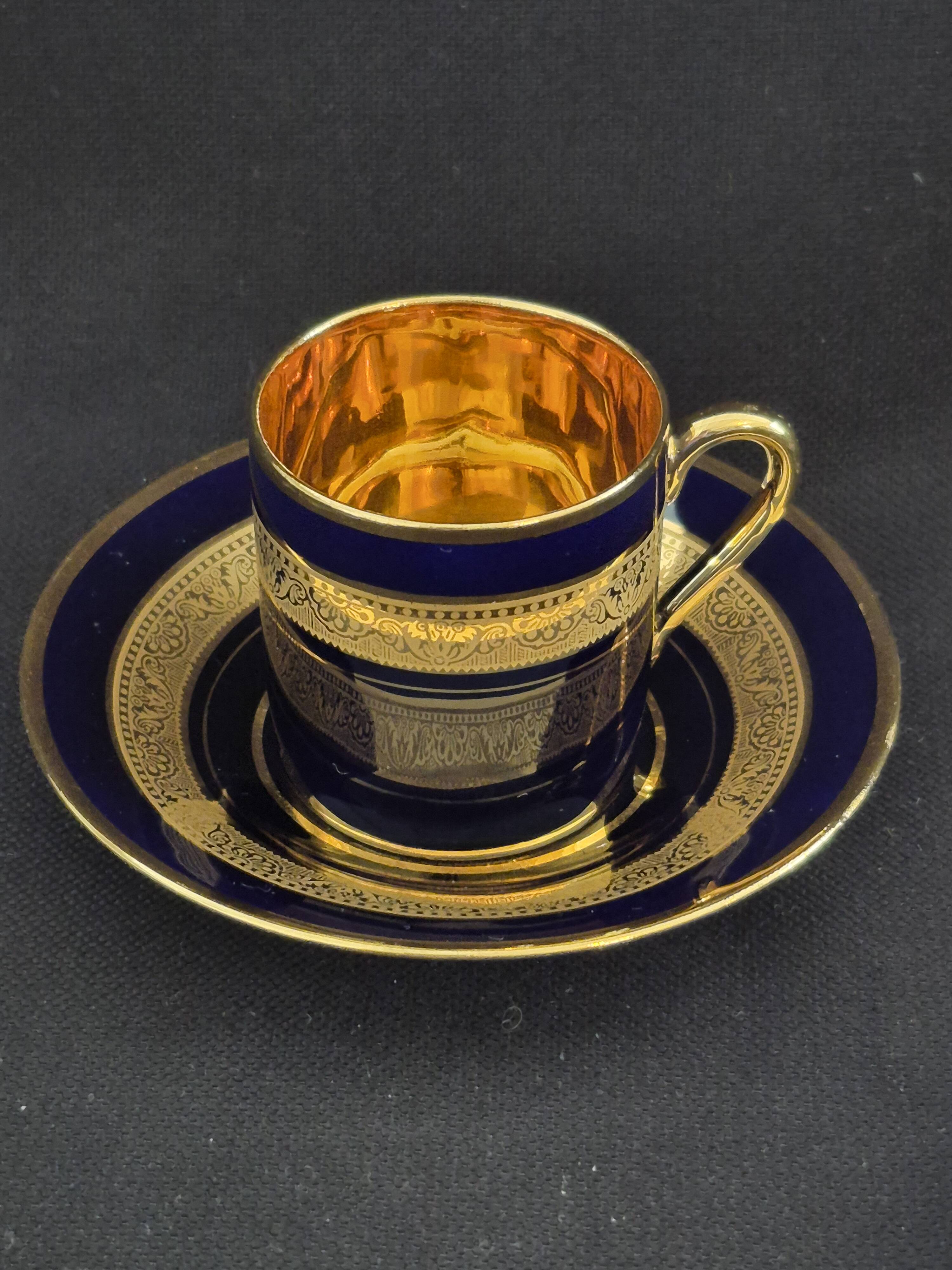 Litron cup porcelain from limoges legle blue from the oven and fine gold a464