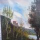Oil on Canvas Signed F. Brison Tree and Boat by the Riverbank