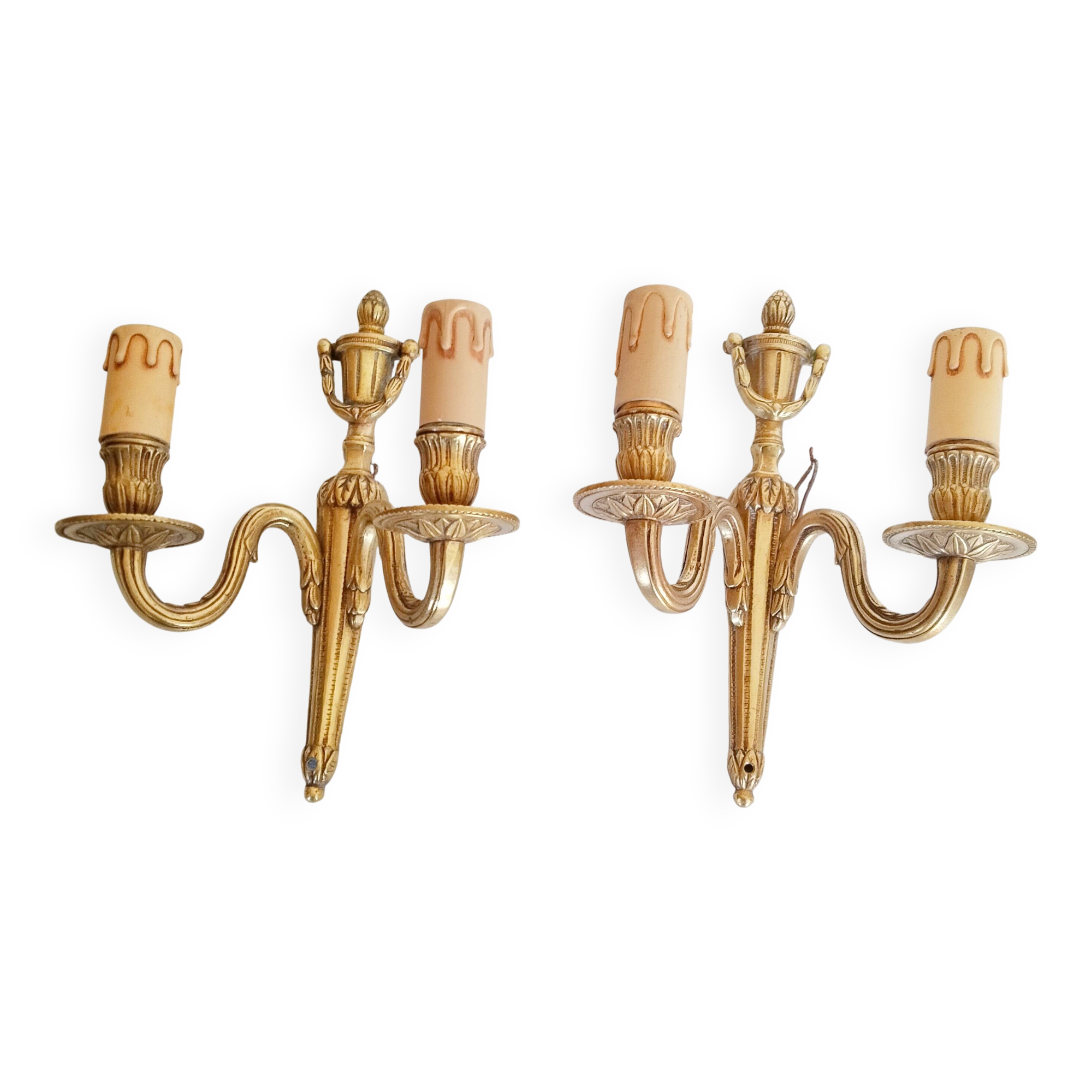 2-light wall lights in brass/bronze, Louis XVI style