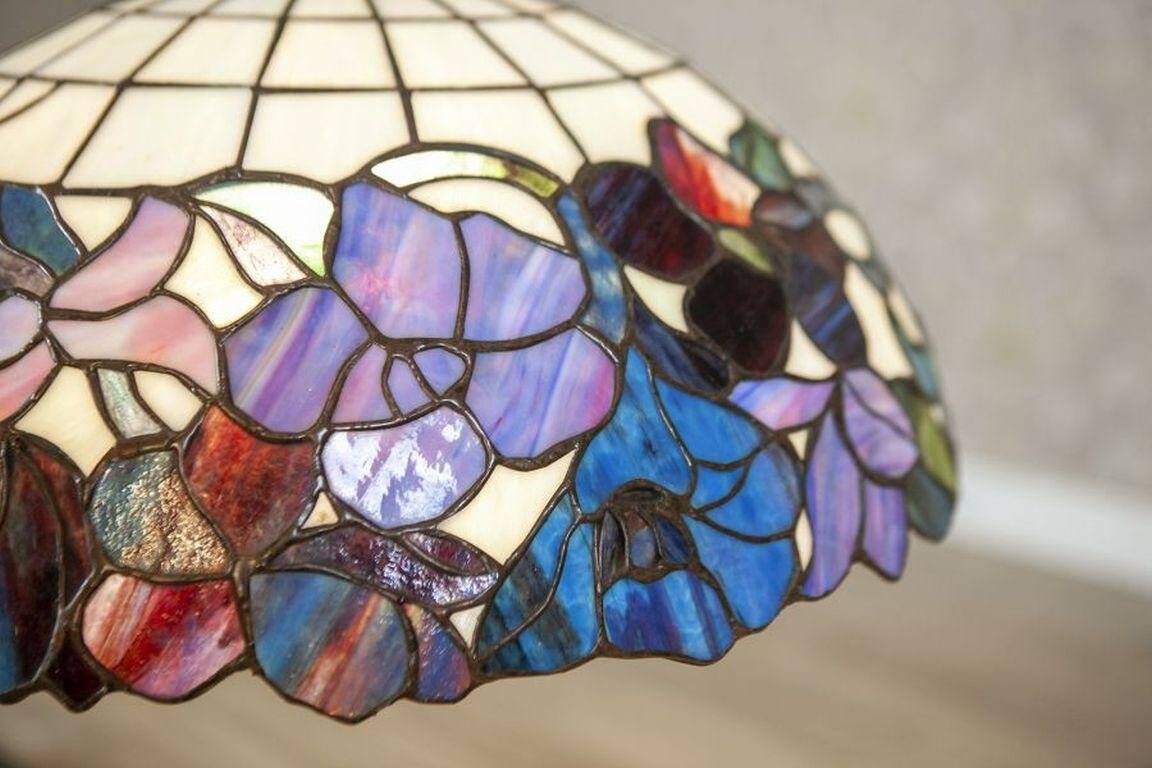 20th-Century Hanging Lamp with Multicolored Shade in the style of Tiffany, 1940s