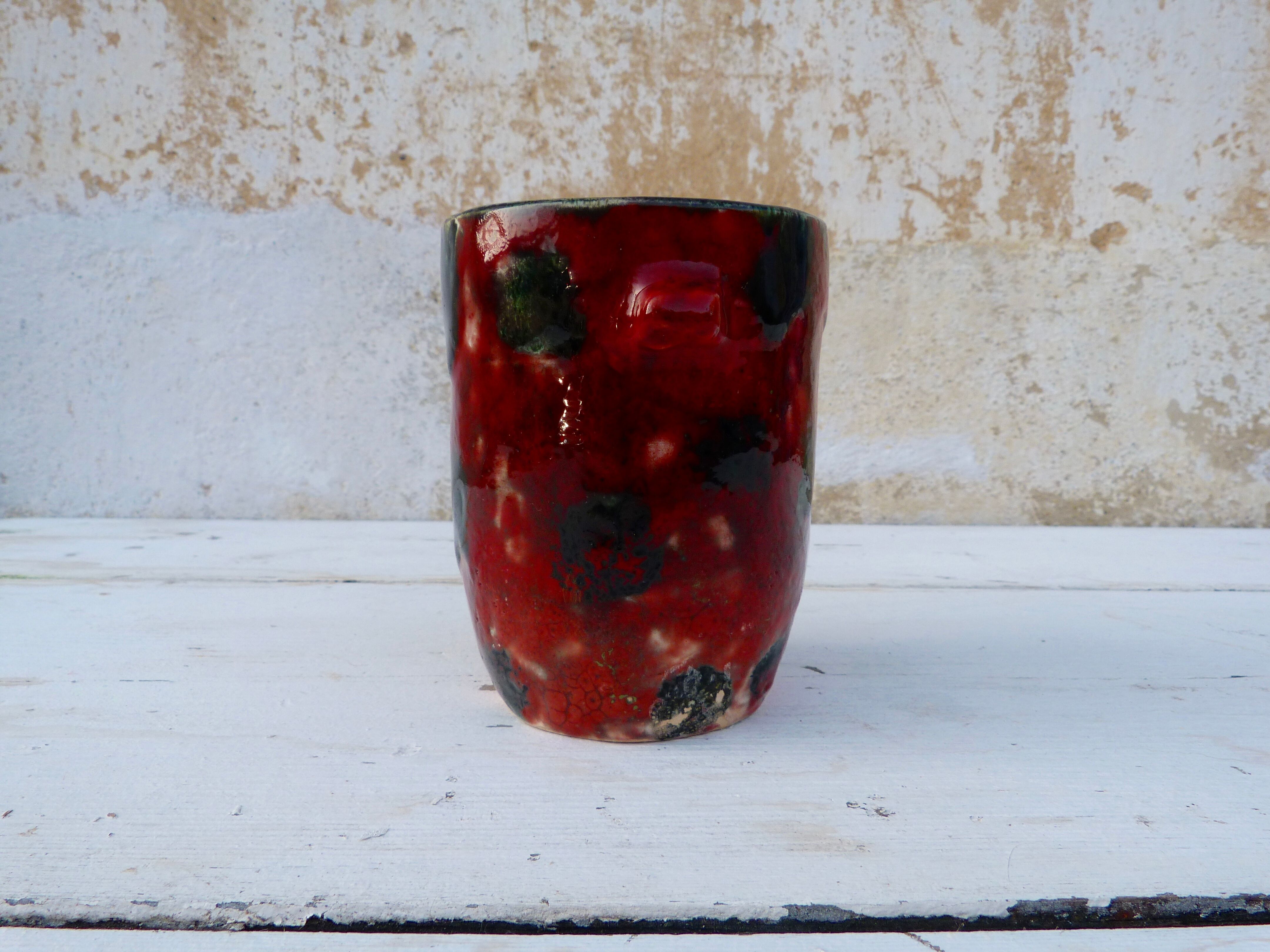 Pot ceramic enamelled spotted drips