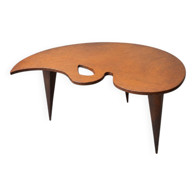 Table basse mis-century tripode forme palette et pieds compas