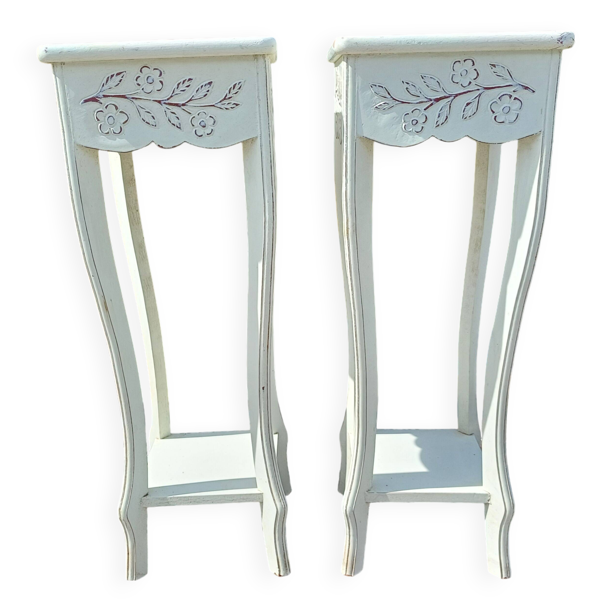 Pair of cream-washed wood stands