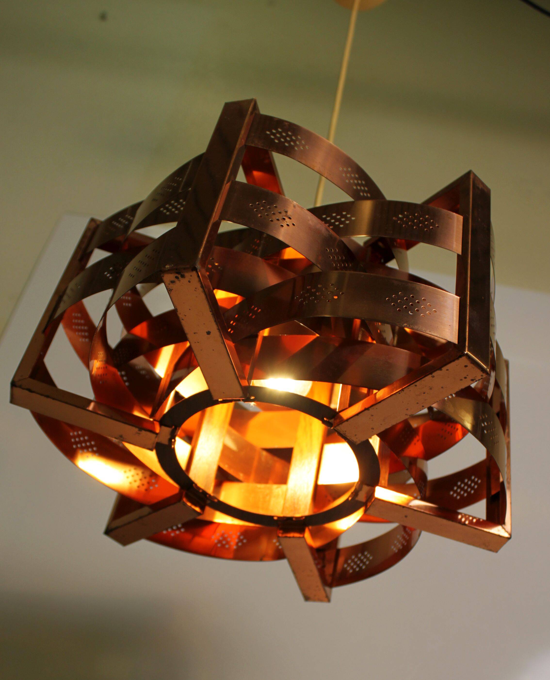 Copper pendant light by Werner Schou for Coronell Electro, Denmark, 1969.