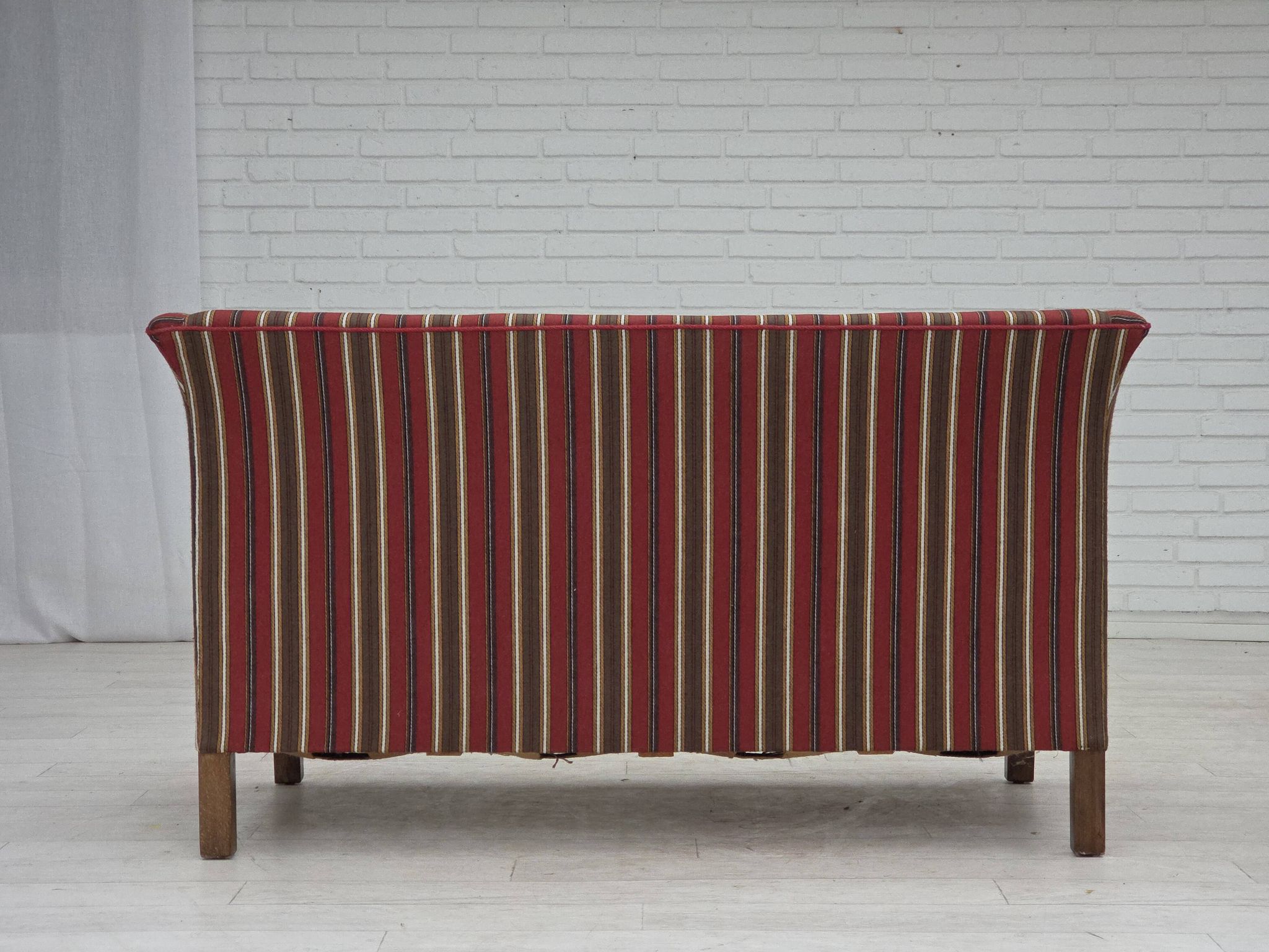 1960s, Danish 2-seater sofa, striped red/multicolor furniture wool.