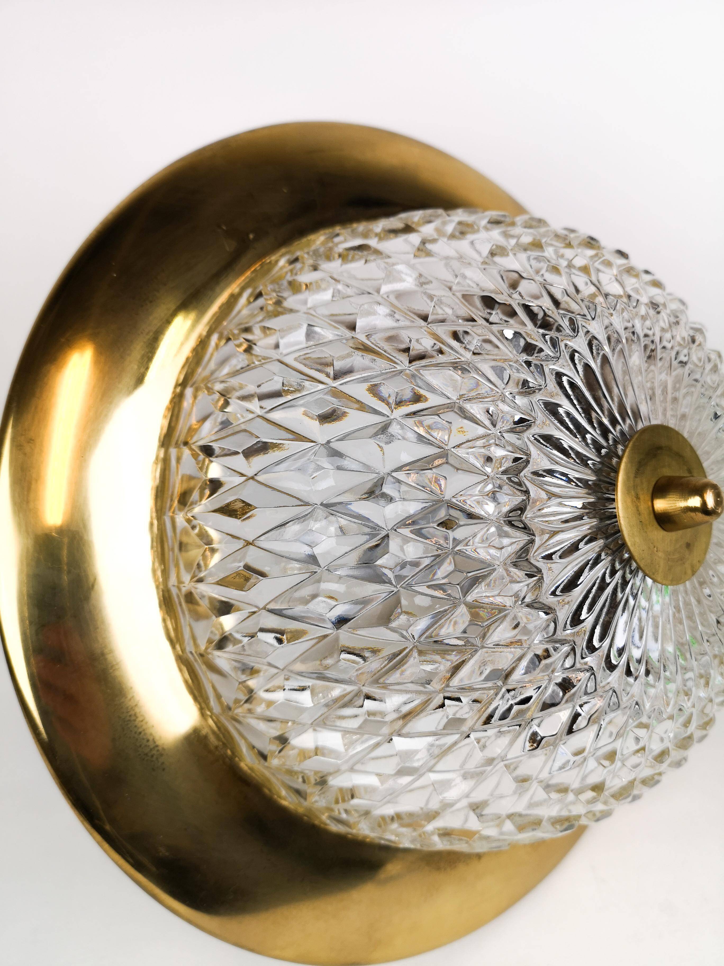 Brass and Crystal Ceiling Lamp from the 1960s by Tyringe for Orrefors, Sweden