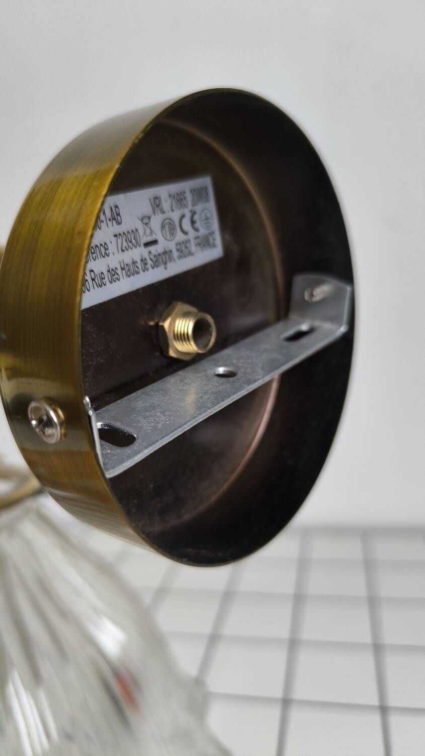 Large wall light in holophane glass and brass