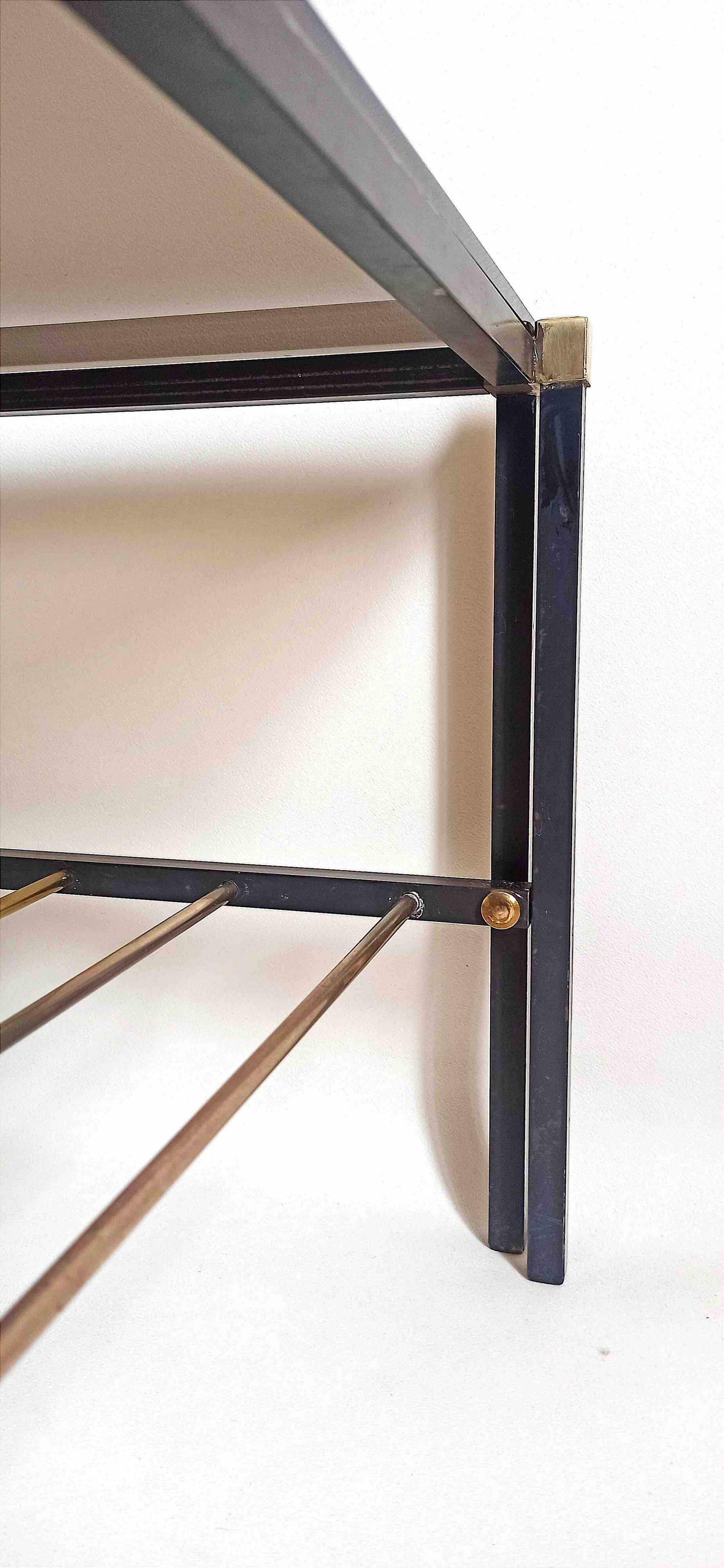 Magazine holder coffee table 1960s smoked glass, metal and brass Width 94.2 cm