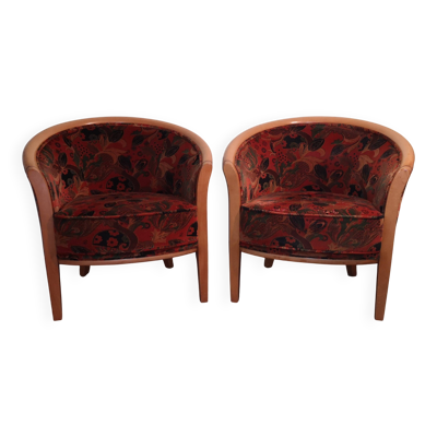 Paire de fauteuils gondole Neo-Art Déco en bois massif vintage 1980