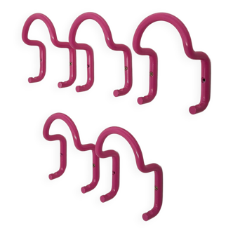 Set of 5 pink "taka" coat hooks by Cesare Rota Nodari for Acerbis, 1960