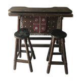 Medieval style bar furniture and two stools