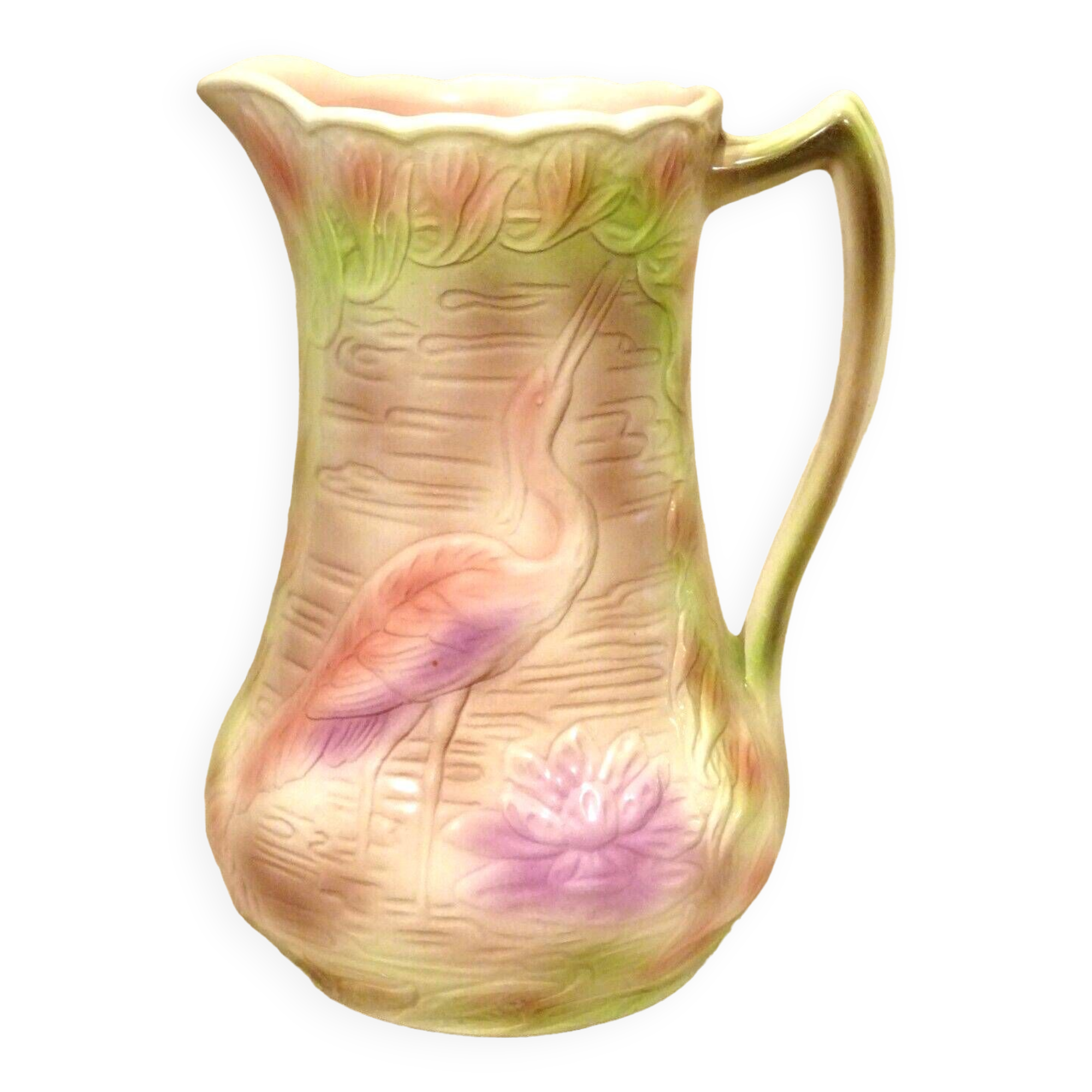 Pitcher pitcher jug slip Saint Clément heron relief decoration