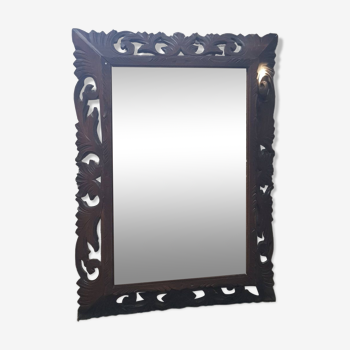 Large beveled wooden mirror