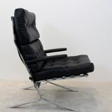 Fauteuil belge mid-century chrome et cuir