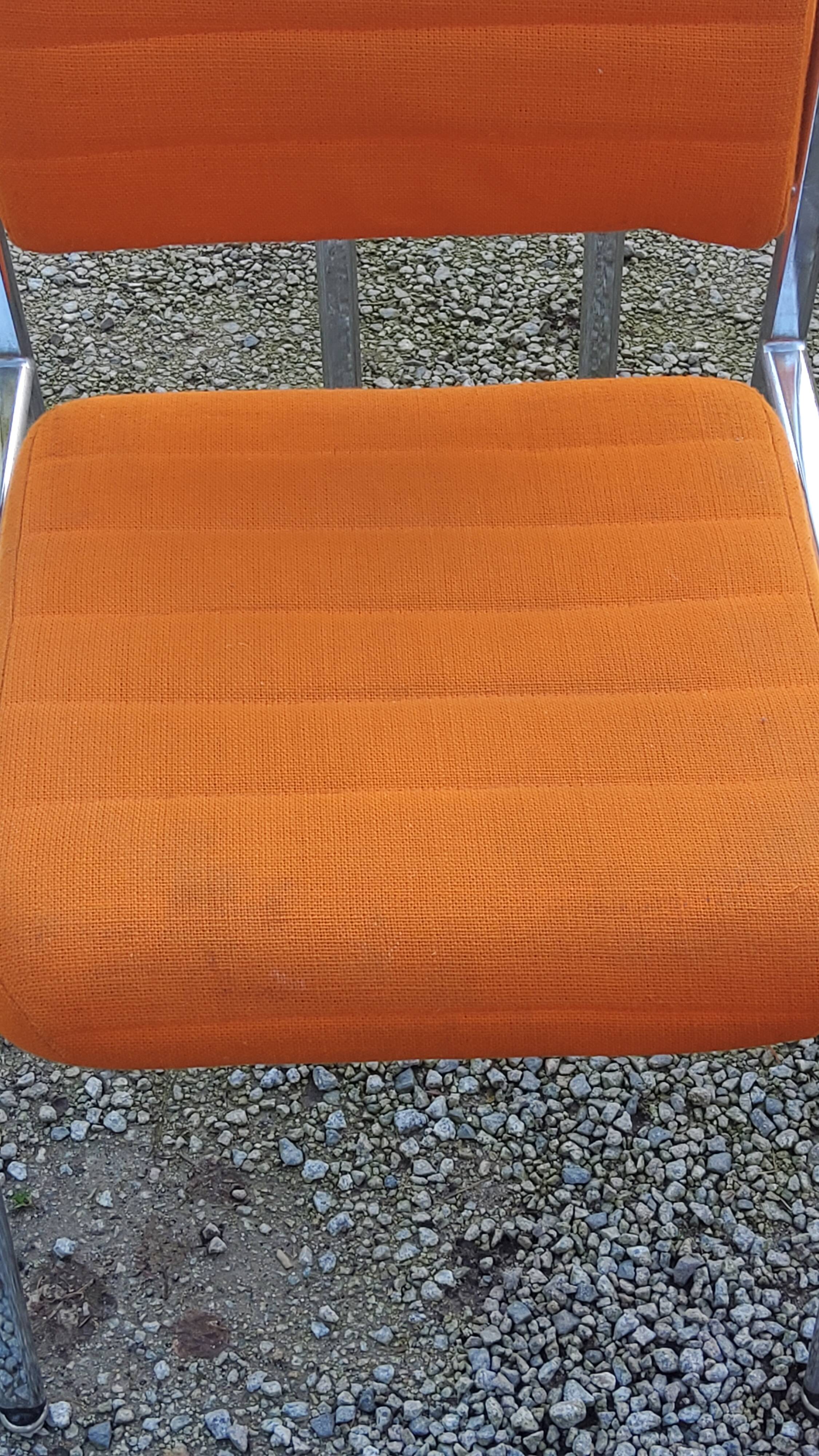 Set of 6 designer chairs from the 70s orange fabrics and chrome tubes