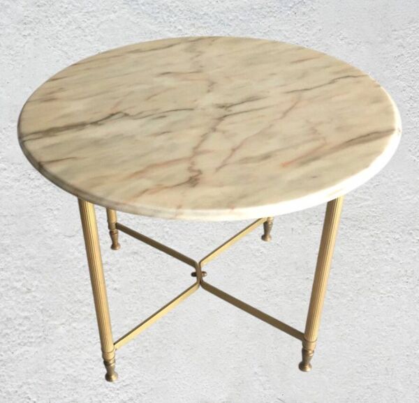 Table basse ronde marbre et métal doré 1960-70