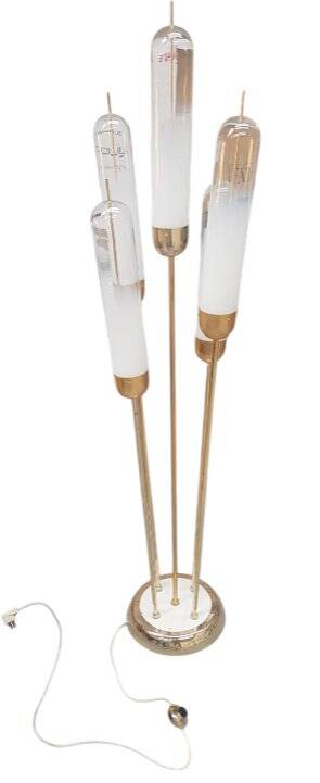 Lampadaire en verre de Murano de style Mid-Century Modern en laiton par Mazzega