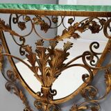 Entryway Mirror and Brass and Glass Console by Pierluigi Colli with Floral Frame