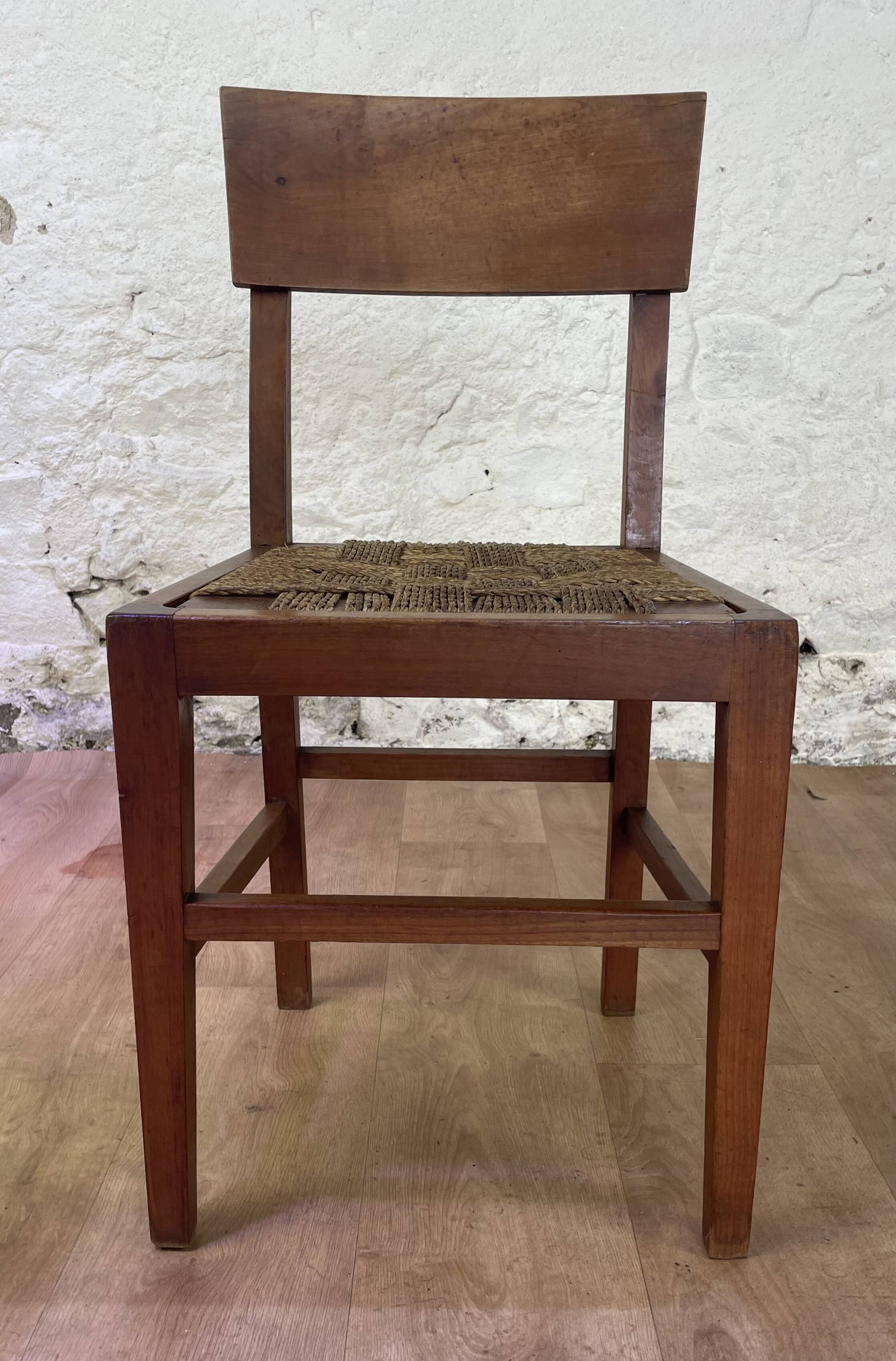 Set of 6 wooden and braided rope chairs