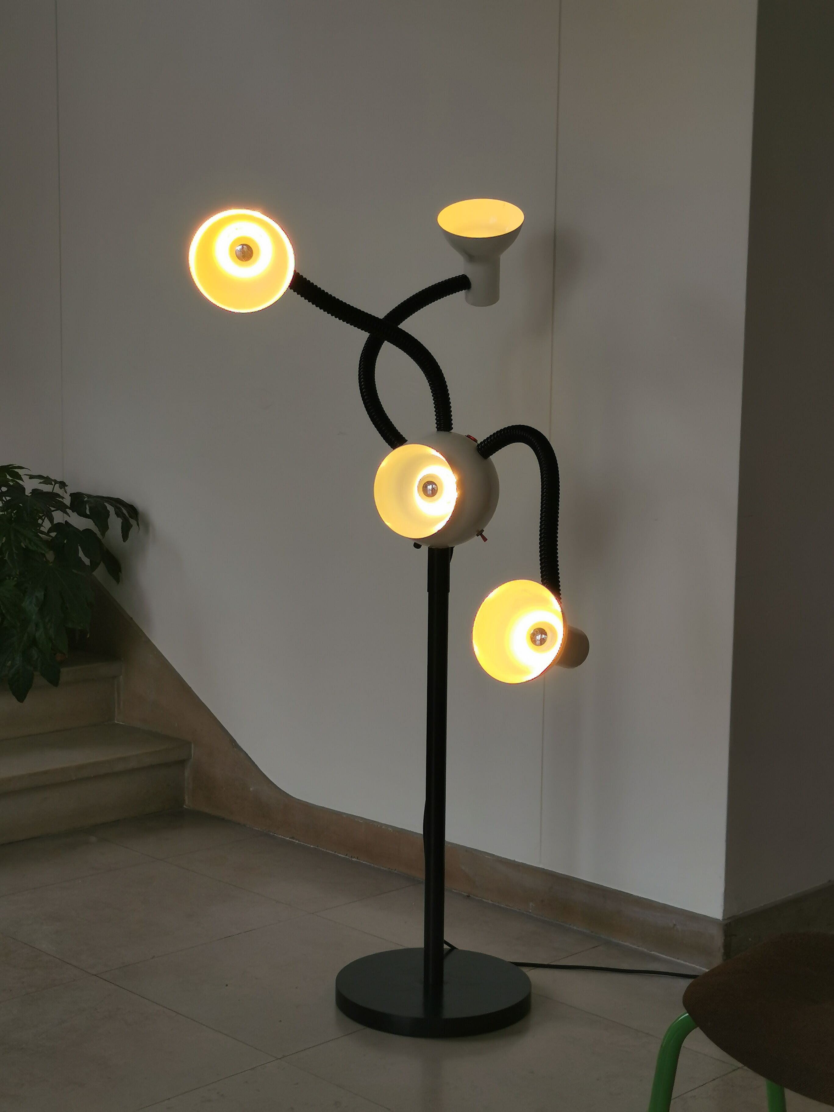 Space age lamp with 4 articulated spots, eyeball, sci-fi, 1970.