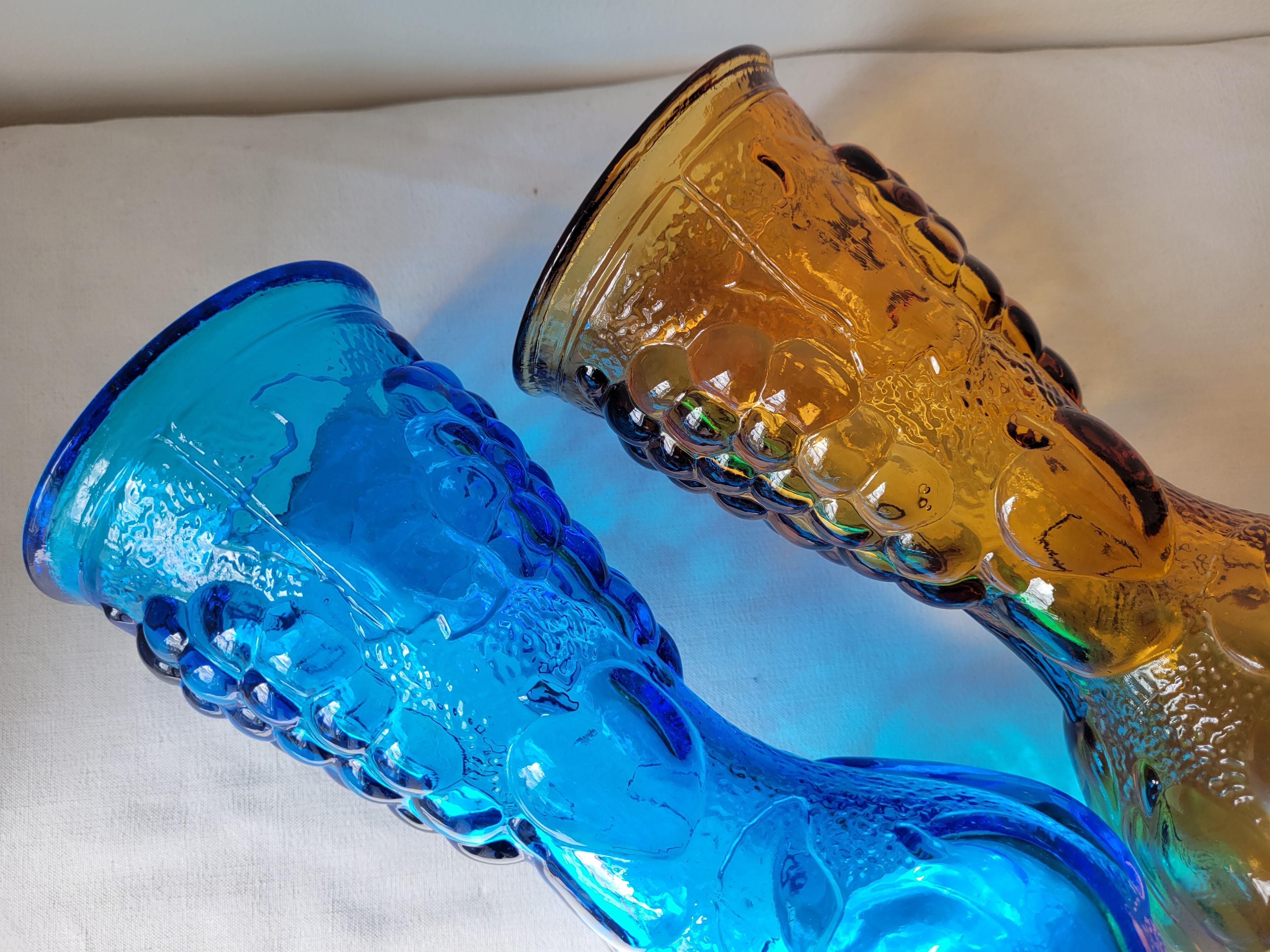 Duo of blue and amber Italian vases
