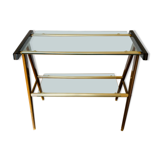 Vintage console in wood, glass and gold metal