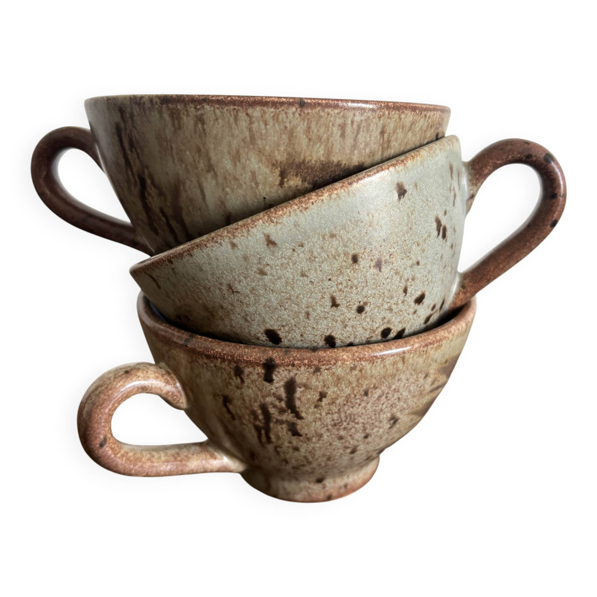 Set of 3 vintage speckled stoneware mugs