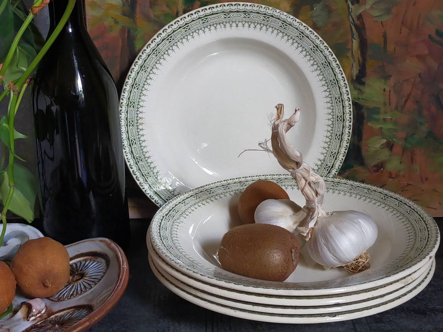 Five old plates Terre de fer from Choisy-Le-Roi HB and cie