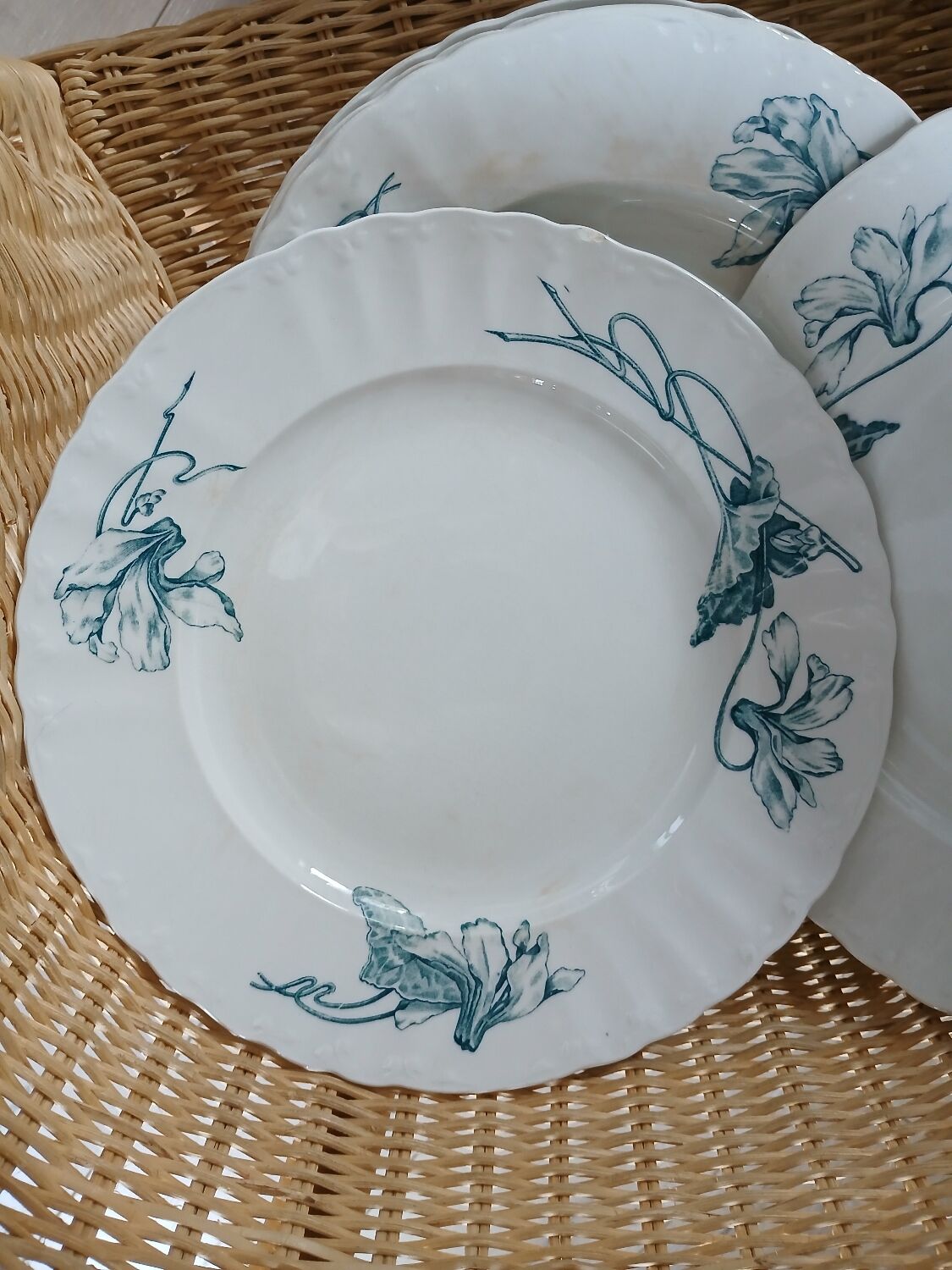 12 antique ironstone dinner plates