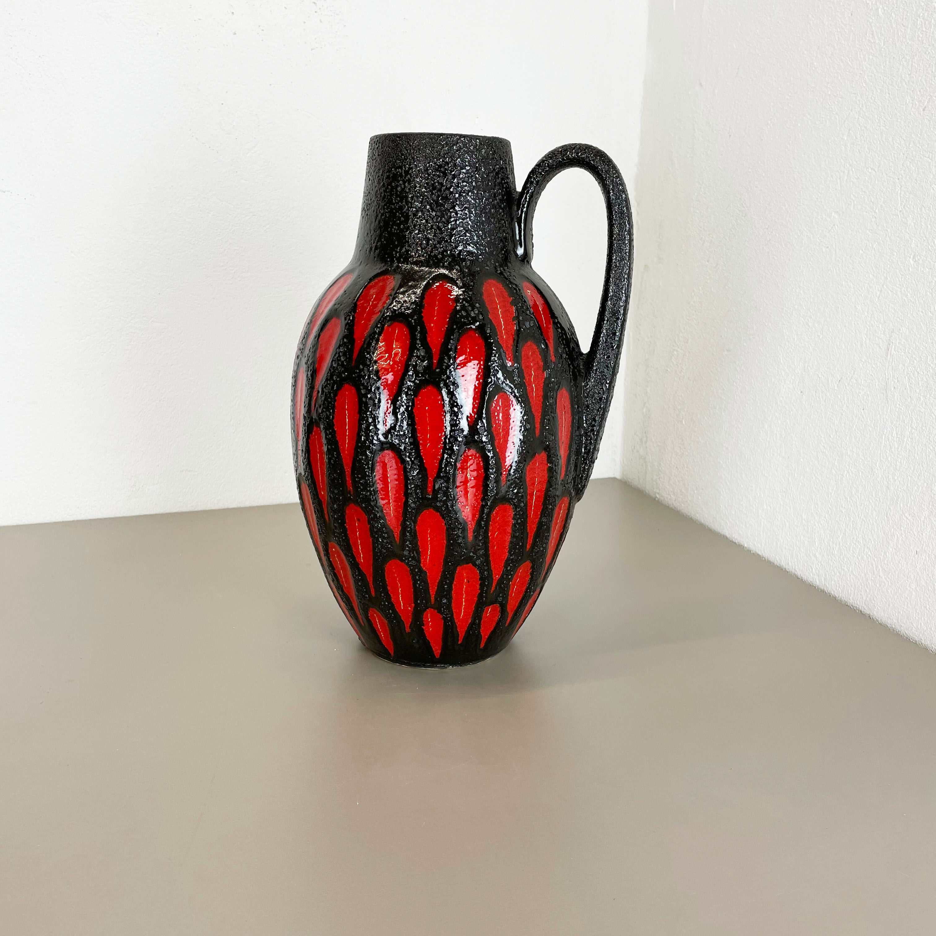 Pottery fat lava "strawberry" 414-38 floor vase made by scheurich, 1970s
