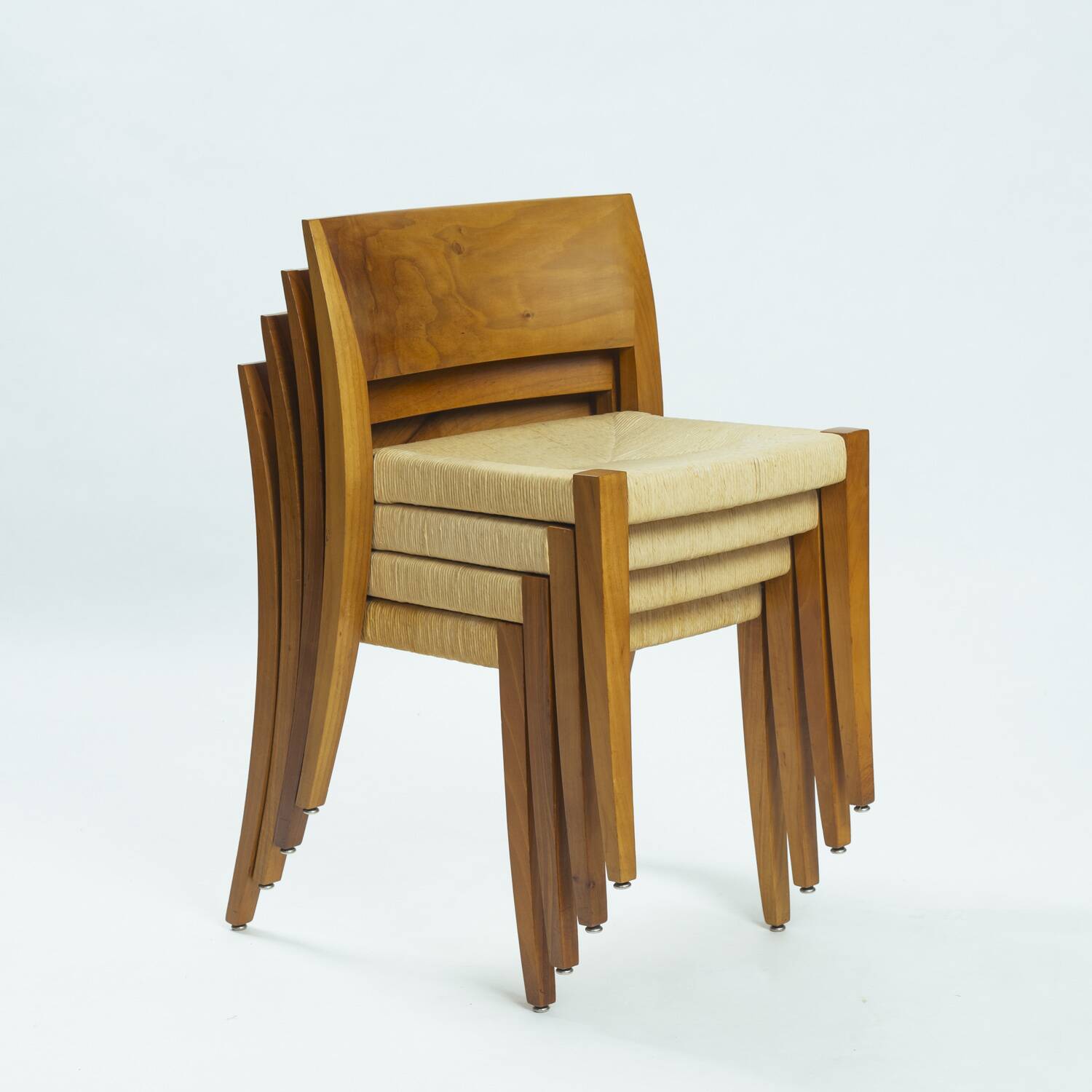 Walnut Molteni & C dining chairs with papercord seating, Italy, 1990s