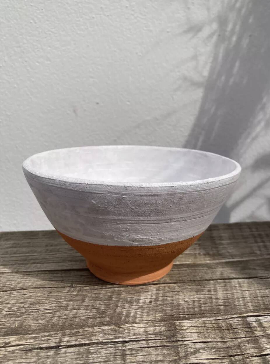Duo of white ceramic pottery bowls wabi sabi