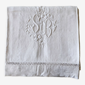 Old linen sheet embroidered