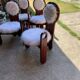 Set of 4 vintage dining chairs in brown pine and white fur by Szedleczky (1970s)