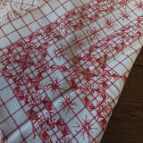 Red checkered cotton tablecloth with fringes