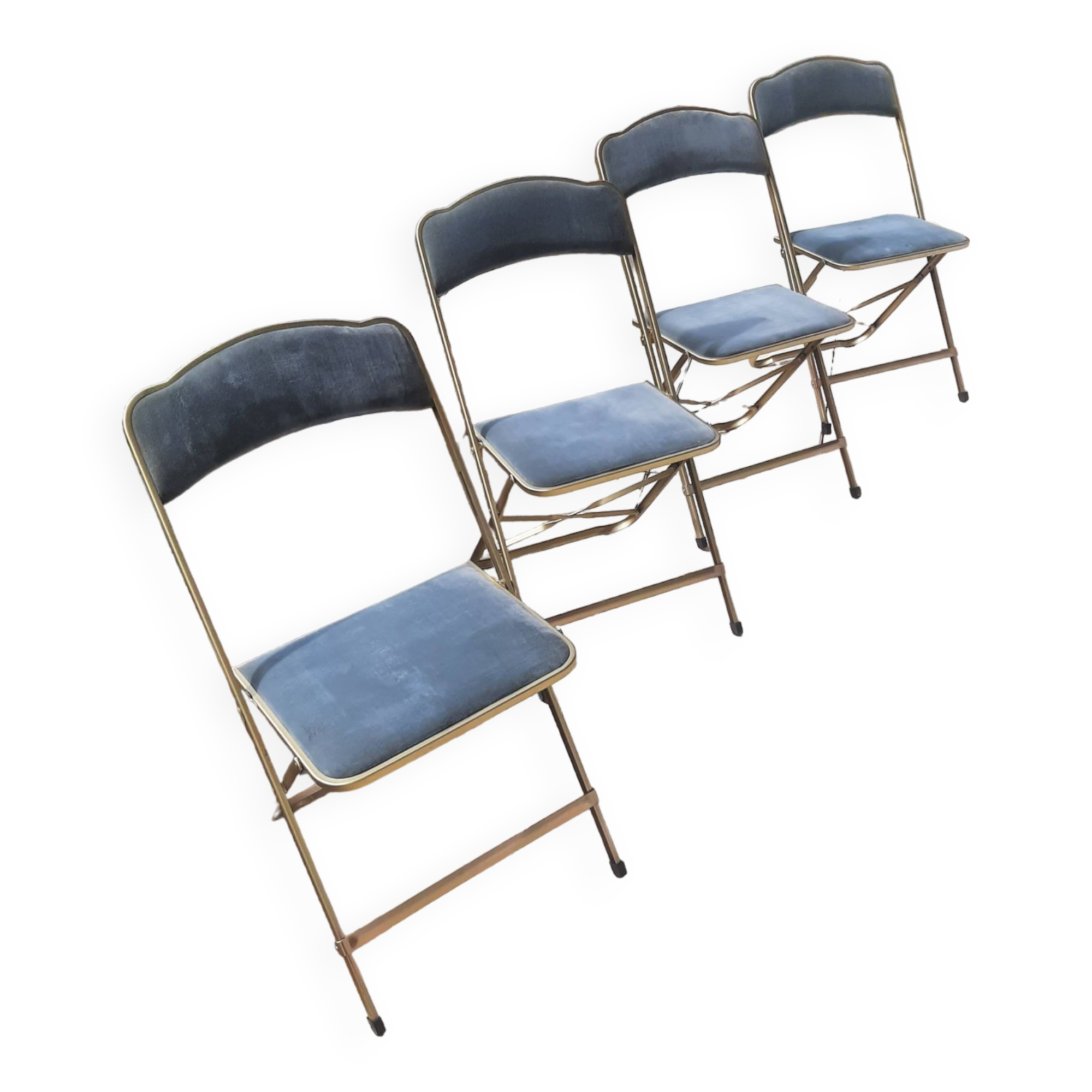 Lot de 4 chaises  pliantes - dossier et assise vert d'eau - structure métal doré -Chaisor